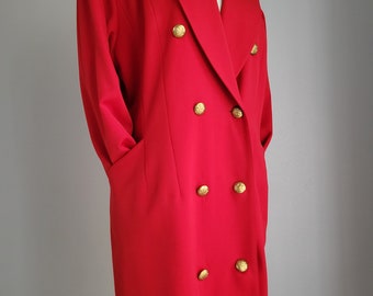 Red Double Breasted Coat, Gold Buttons, Pointy Lapel, Early 90s, Saks Fifth Avenue - Etsy Red Double Breasted Coat, Gold Buttons, Pointy Lapel, Early 90s, Saks Fifth Avenue - Etsy