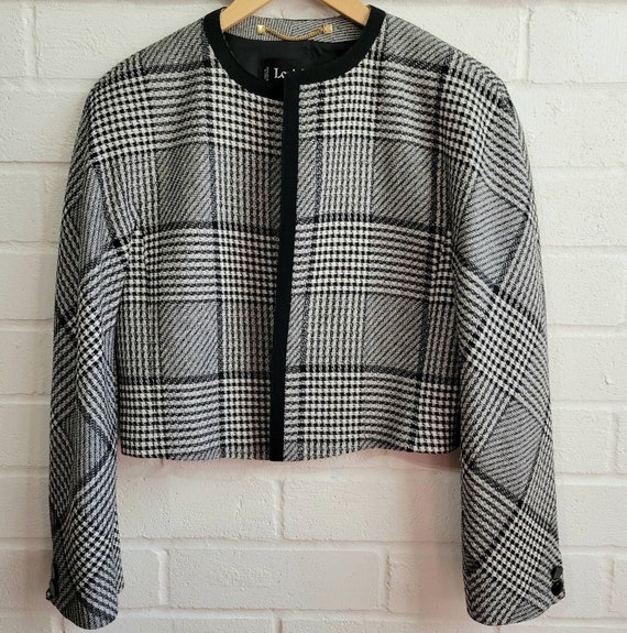 Vintage Houndstooth Jacket, Boxy with Contrast Piping, Louis Fèraud French Couture