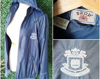 80s Vintage Bomber Jacket, Muted Blue, Vtg Izod Windbreaker, Pleasant Valley