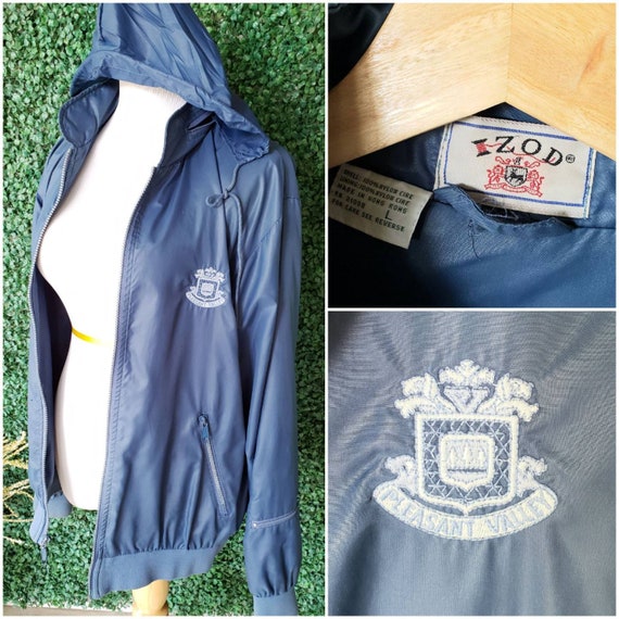 80s Vintage Bomber Jacket, Muted Blue, Vtg Izod Windbreaker, Pleasant Valley