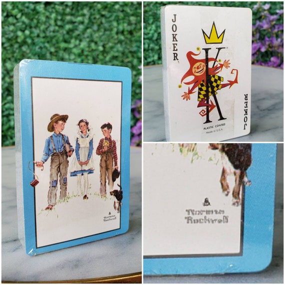 Vintage Playing Cards, Mid-Century Norman Rockwell Painting Poker Deck, plastic Coated, Sealed Package