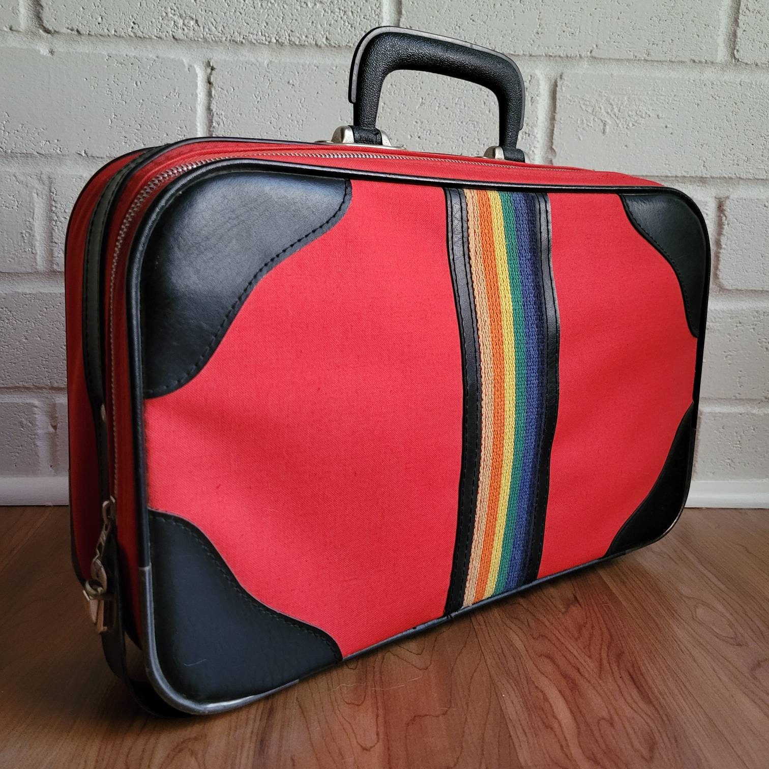 Vintage 70s Travel Carry On Travel Bag soft case Suitcase 17 x 10.5 x  3.75