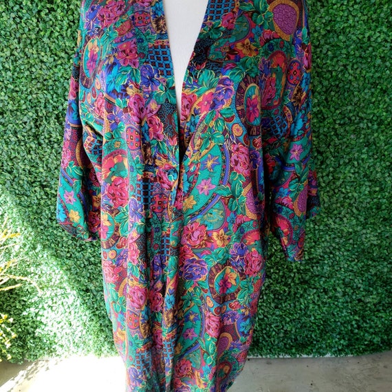 Vintage Silk Robe, Floral Kimono, 80s Baroque - image 3