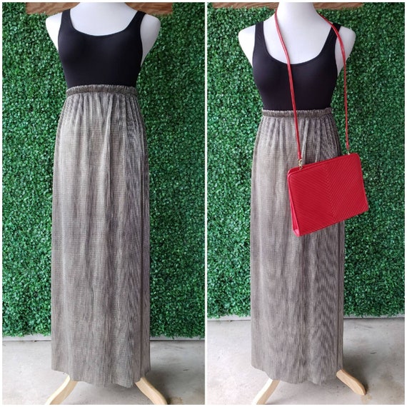 80s Silver Maxi Skirt, Ribbed Lurex Bodycon Skirt