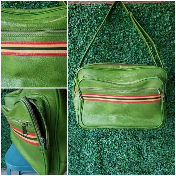 70s Vintage Green and Blood Orange Vinyl Carry-on