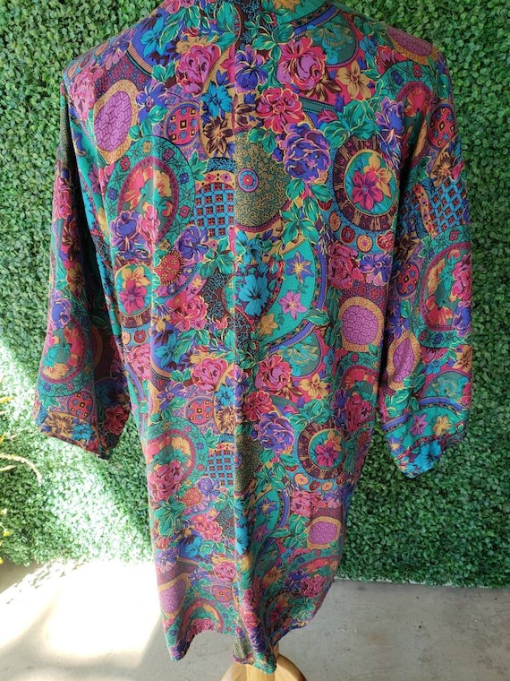 Vintage Silk Robe, Floral Kimono, 80s Baroque - image 9