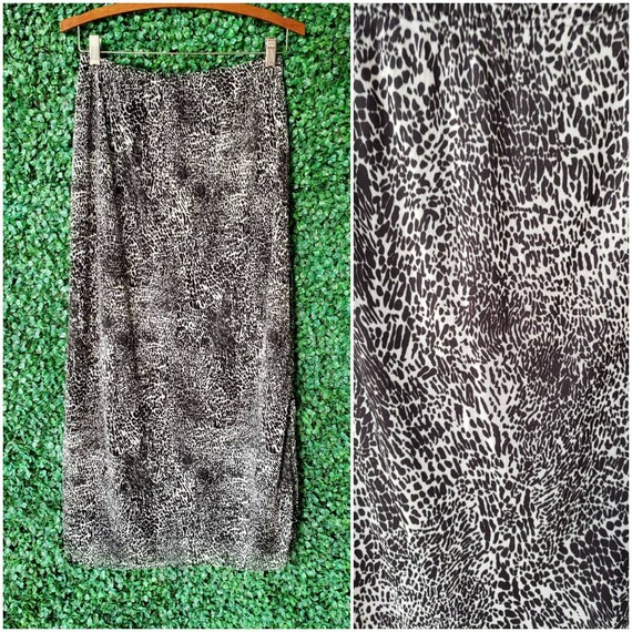 Vintage Leopard Print Maxi Skirt, Black and White