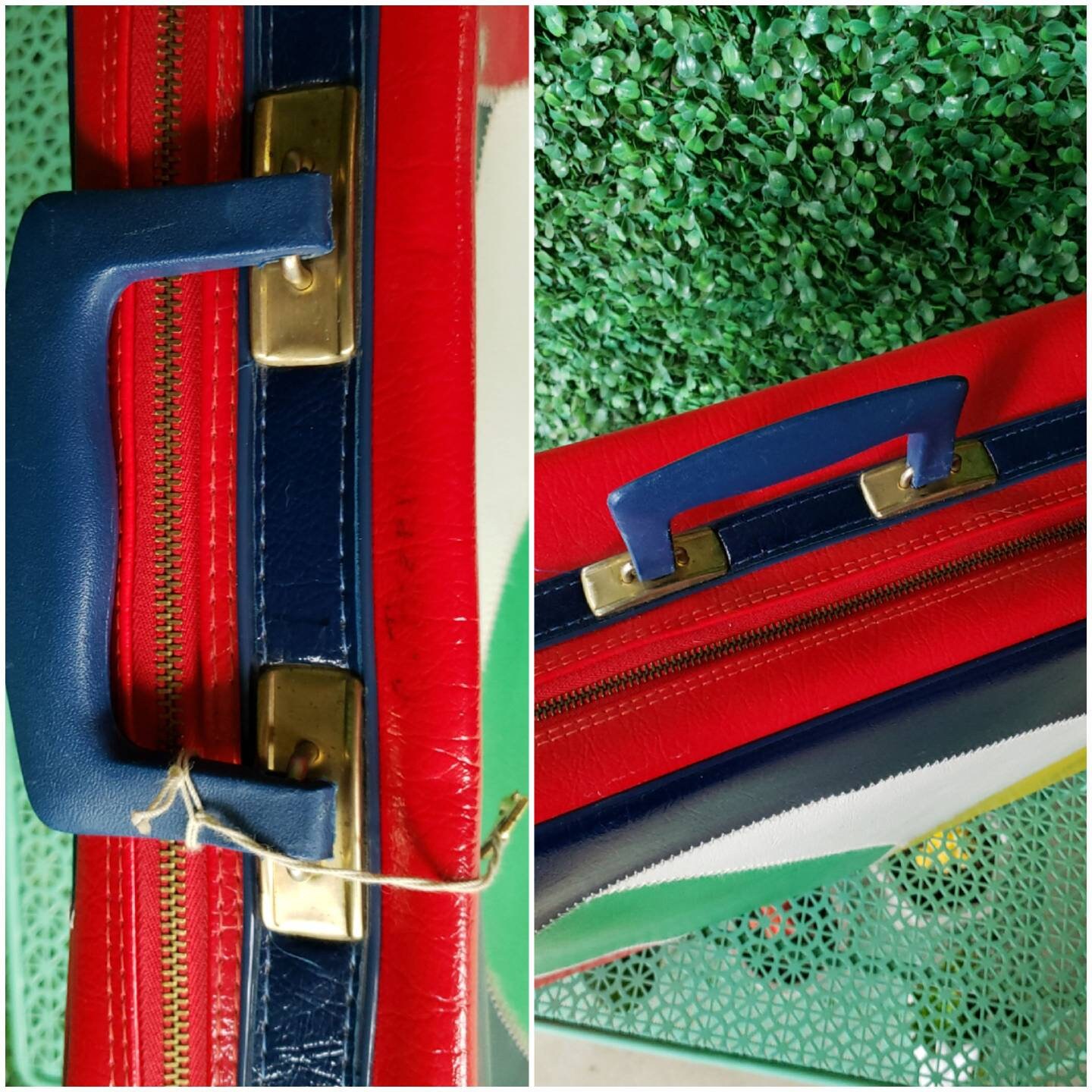 Vintage Suitcase Set Midcentury Color Block Patent Etsy