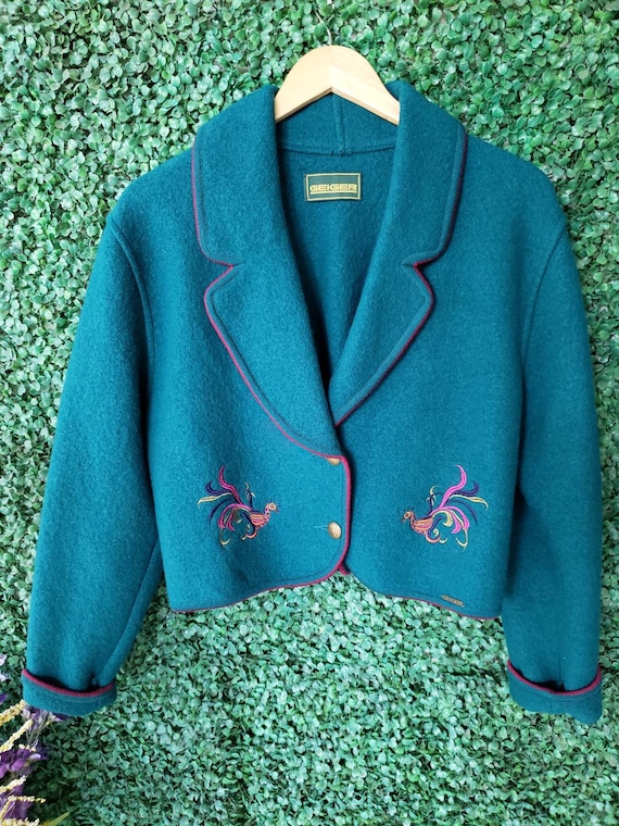 Vintage Peacock Jacket, Wool Cardigan, Colorful Embro… Gem