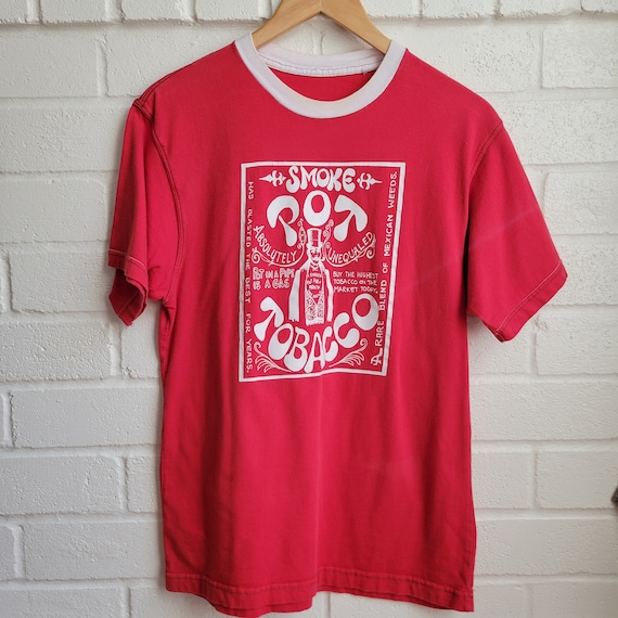 90s Vintage T-Shirt, Red Smoke Pot Tobacco, Early 1900s Style Graphic Design