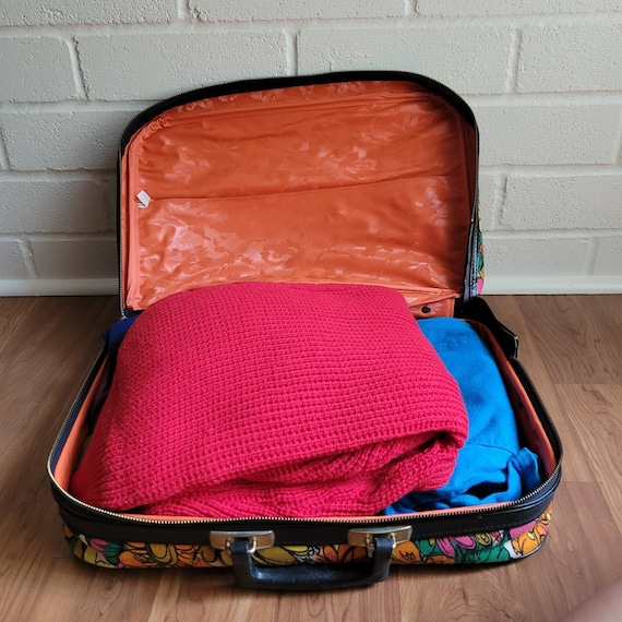 Vintage Floral Suitcase, 60s, 70s Carry-on Luggage