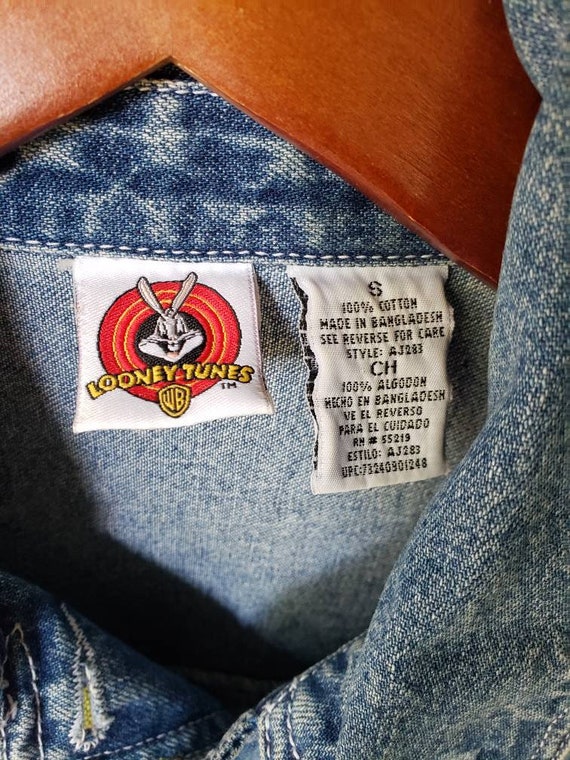 90s Vintage Tweety Denim Vest, Chain Stitch Embro… - image 5