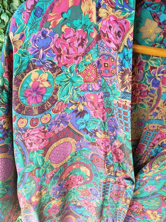 Vintage Silk Robe, Floral Kimono, 80s Baroque - image 4