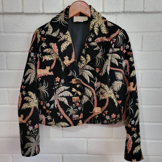 Vintage Jungle Tapestry Jacket, Jungle Animals and Tropical Palm Trees