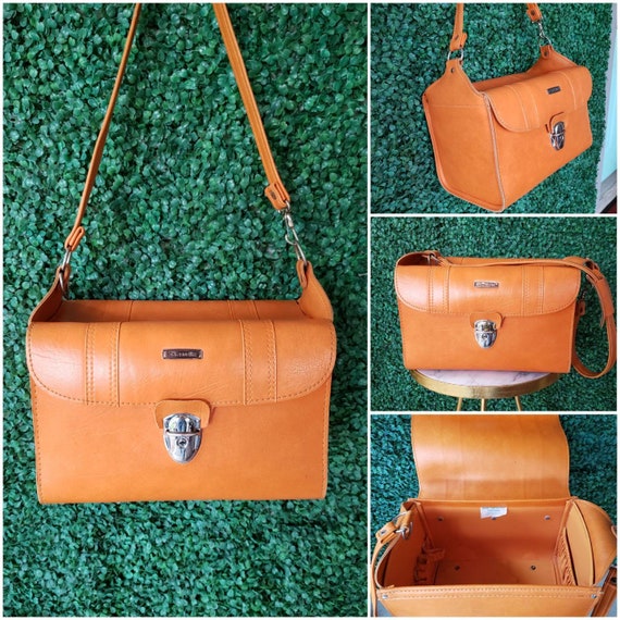 70s Vintage Luggage, Orange, Samsonite Camera Bag, Cosmetics Train Case, Tangerine Dream