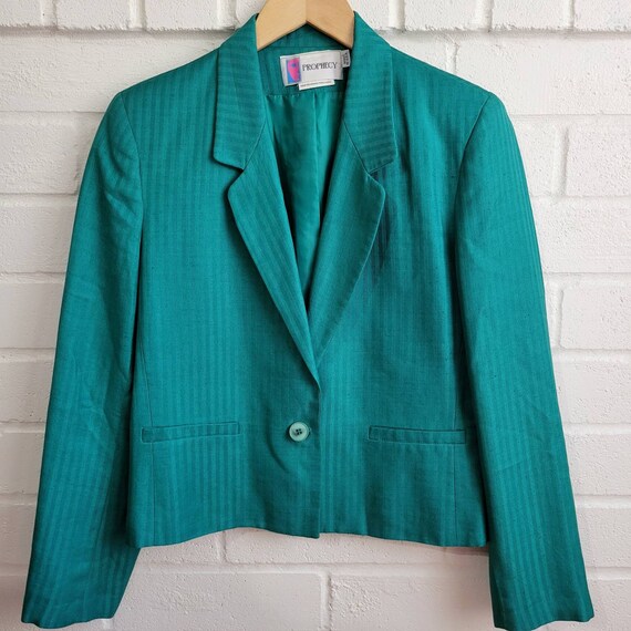 Vintage Striped Blazer, Green,  Medium - image 5