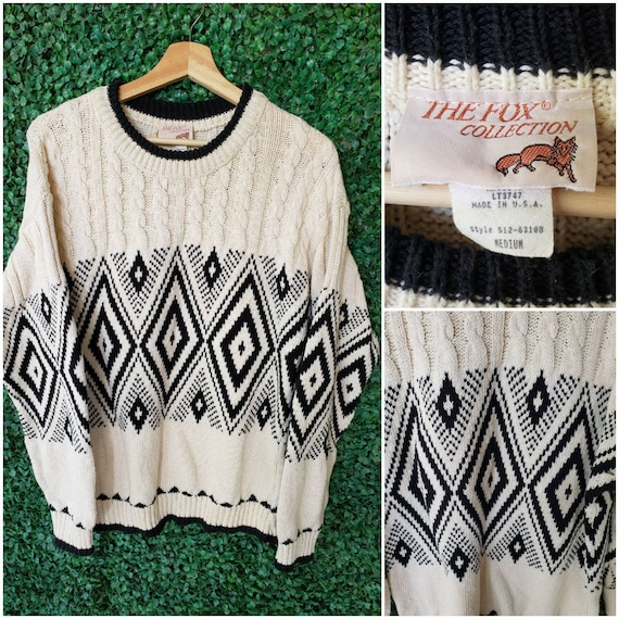 70s Cableknit Sweater, High Contrast Geometric Print, Lit Professor Fashion