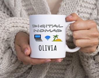 Digital Nomad Mug, Personalised Digital Nomad Gift, Travel Blog Gift, Travel Blogger Gift