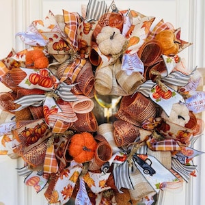 Thanksgiving Wreath Front Door Wreath Housewarming Gift Fall Decor Fall Outdoor Fall Indoor Thanksgiving Decor Fall Deco Mesh Wreath