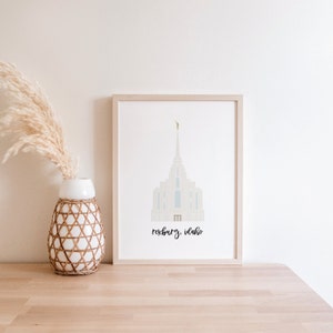 Rexburg Idaho LDS Temple Print Drawing, 5x7 8x10 11x14 Digital Instant Download