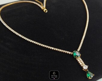 Vergulde Leap-ketting van 925 sterlingzilver, replica van een rozen-smaragdketting, vergulde rivierketting, Titanic-collectie.