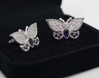 Princess Diana Butterfly Earrings in Solid Silver – Lab-Created Sapphire, High-Quality CZ – Elegant Wedding Gift