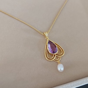 Rose's Necklace Worn During the Titanic Deck Stroll - Amethyst and Natural Pearl Necklace - Titanic Necklace