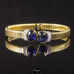Armband van prinses Diana - moderne koninklijke sieraden, blauwe saffier cabochon, armband in slangenstijl, gouden damesarmband, elegant cadeau-idee