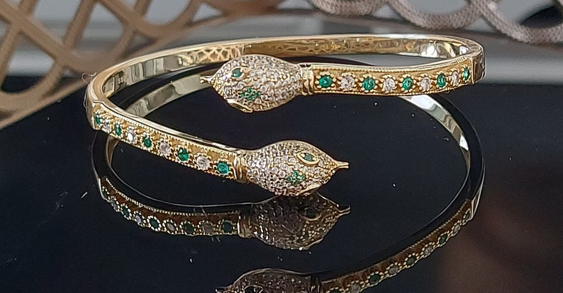 18k Gold-Plated Snake Bracelet Adjustable: Two Heads, One Charm image 4