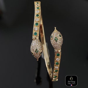 18k Gold-Plated Snake Bracelet Adjustable: Two Heads, One Charm image 1