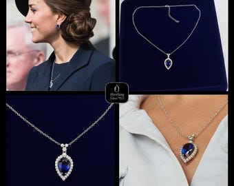 Kate Middleton Necklace, September Birthstone, Royal necklace, Drop necklace, Drop pendant, 925 Sterling Silver