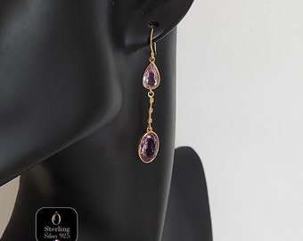 Amethyst Dangle Earrings - 925 Sterling Silver with 18-Carat Gold Plating - Rose on the Deck - Titanic