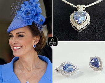 925 Sterling Silver Tanzanite Drop Jewellery Set, Kate Middleton Royal Replica, Classic Elegance, Ideal Gift, Wedding, Timeless.