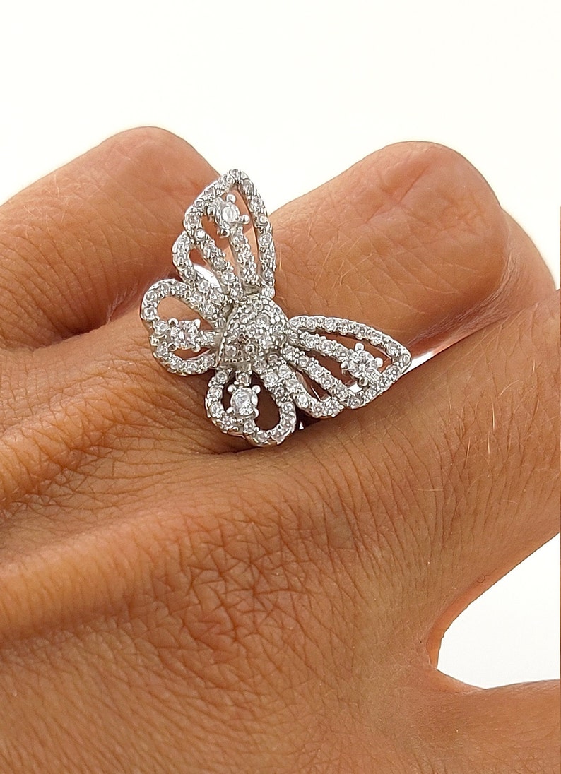 Gorgeous Mariah Carey Butterfly Ring in rhodium-plated 925 sterling silver adorned with high-quality simulated diamonds. image 10