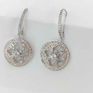 Replica Royal Princess of Wales Earrings, Star and Flower Earrings, Dangling Earrings, Solid Sterling Silver 925, Royal Jewelry
