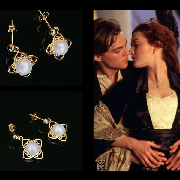 Earrings worn by Rose at the Mass - Freshwater Pearl Earring - 925 Sterling Silver 18k Gold-Plated - Titanic Jewelry