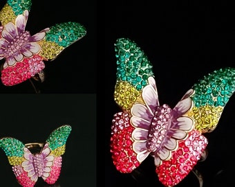 Take Flight in Style: Multicolored Butterfly Ring in 925 Sterling Silver with 18-Karat Gold Plating