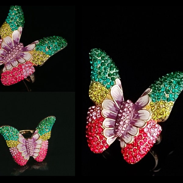 Envolez-vous avec Style : Bague Papillon Multicouleurs en argent sterling 925 plaqué or 18 Carats