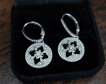 Replica Royal Princess of Wales Earrings, Star and Flower Earrings, Dangling Earrings, Solid Sterling Silver 925, Royal Jewelry