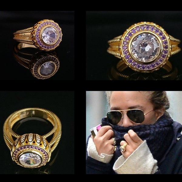Mary-Kate Olsen blue/purple sapphire engagement ring Solid 925 sterling silver, 18k gold plated