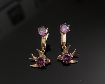 Pendientes de pájaro del embarque del Titanic - Pendientes versátiles - Pendientes de paloma - Pendientes de amatista