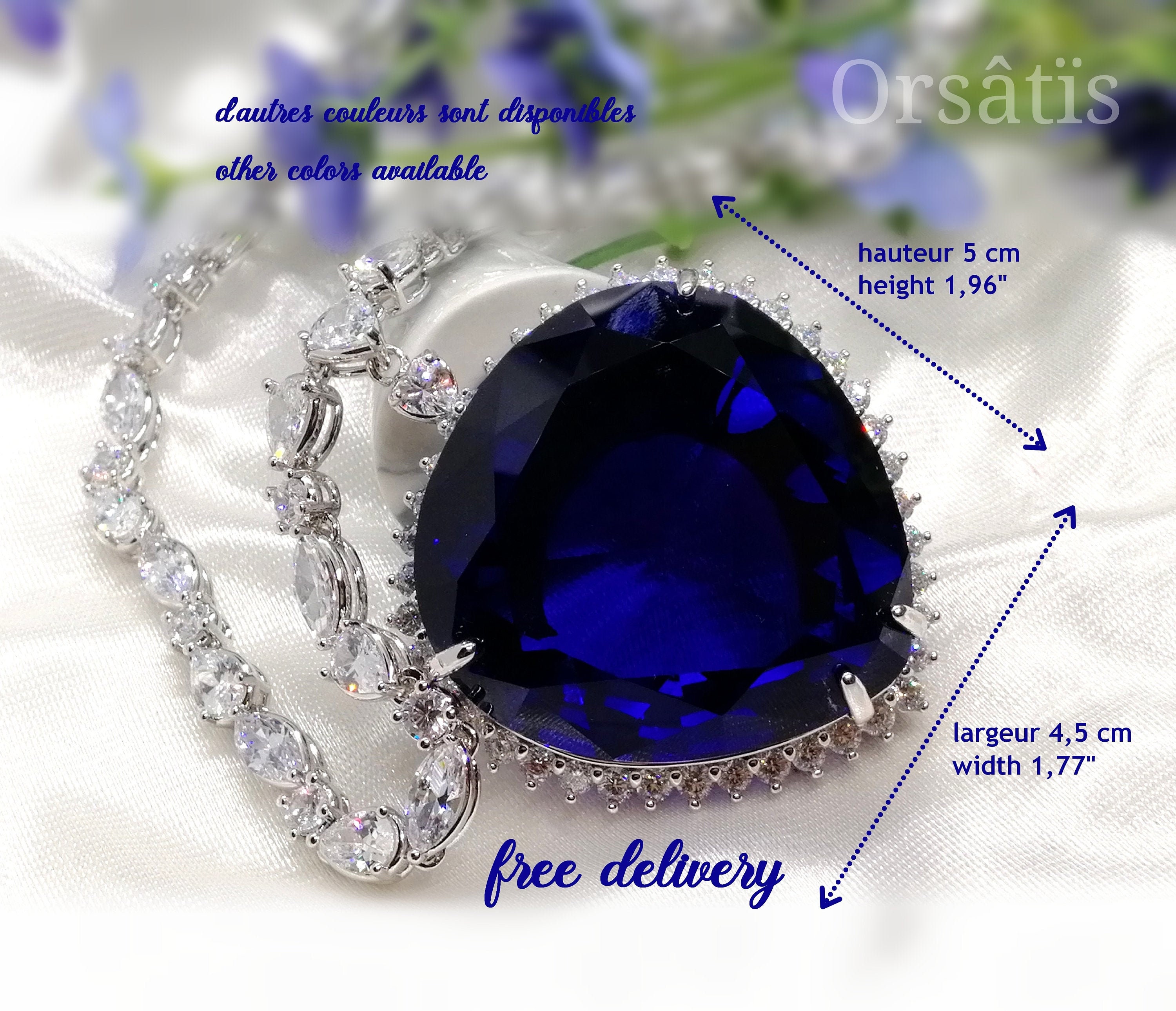 Sapphire blue titanic necklace - heart of the ocean white diamond nec…