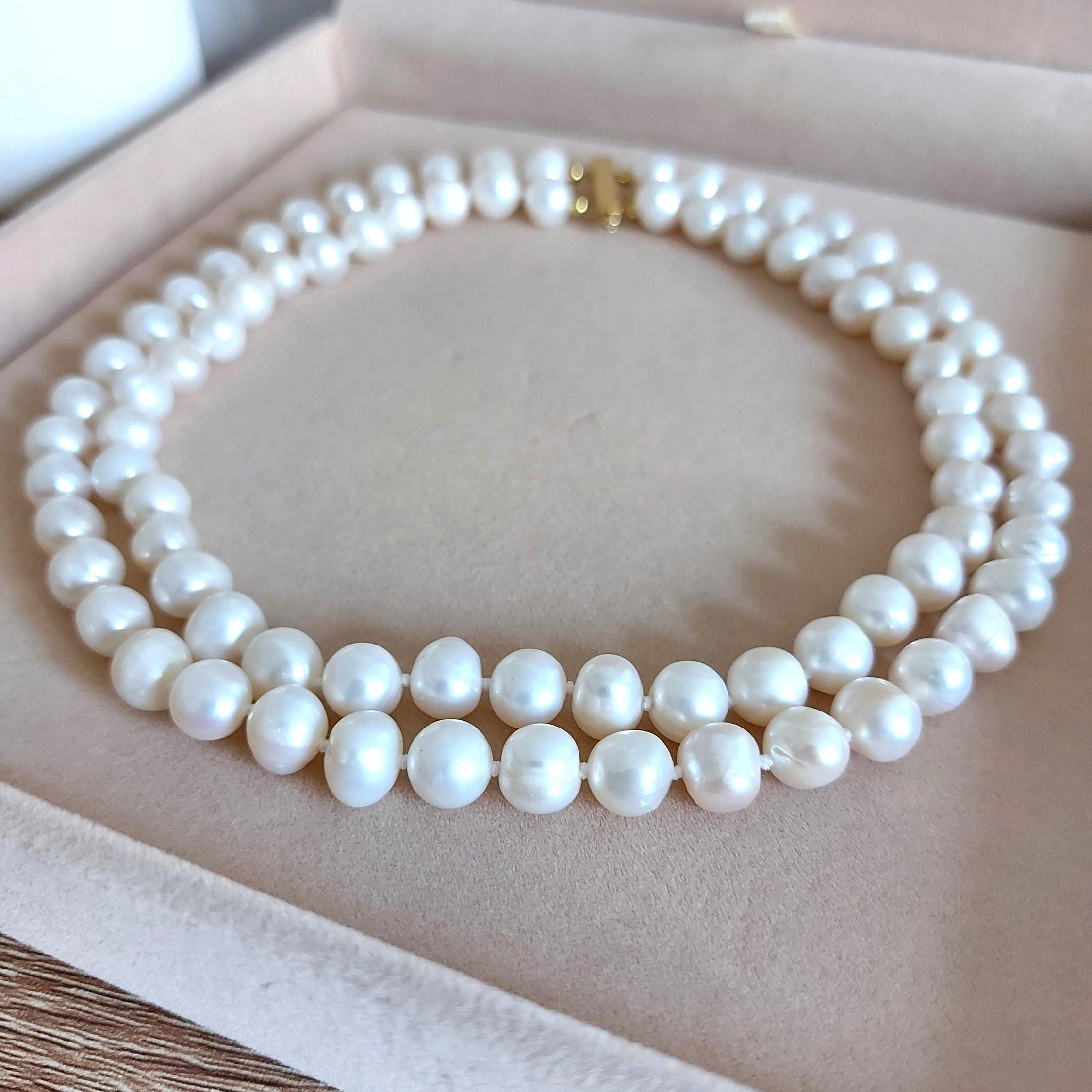 Collier 2 Rangs Perles Blanc Nacré Fermoir Argenté Marcassites - Bijou Rétro - Occasion Parfait