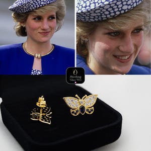 Princess Diana Butterfly Earrings – Faithful Replica in Sterling Silver 925, HQ Stones & Lab-Grown Sapphire | 14K, 18K Gold, Rhodium Finish