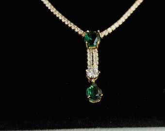 925 Sterling Silver Gold Plated Emerald Necklace, Rose Emerald Replica Necklace, Gold Plated River Necklace, Titanic Collection.