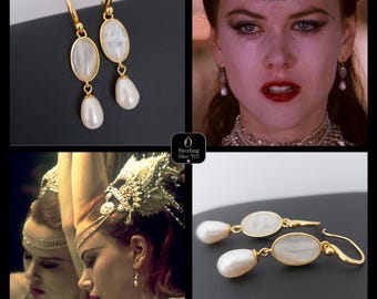 Moulin Rouge Earrings, Parisian Elegance, Satine Earrings, Moulin Rouge Jewelry, Freshwater Pearls and Moonstones