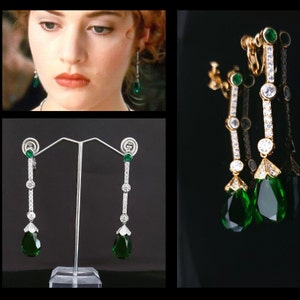 Victorian Elegance: Exclusive Collection of Rose Simulated Emerald Drop Earrings - Emerald drop earrings