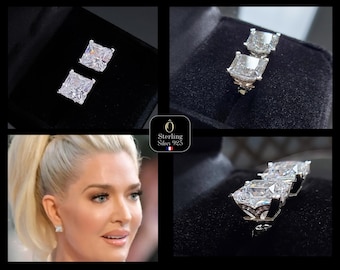 Erika Jayne Inspired Stud Earrings – 925 Sterling Silver – 6 Carat Princess-Cut Simulated Diamond – Elegant Jewelry for Women