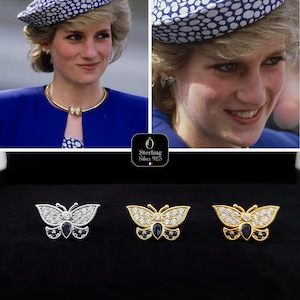 Princess Diana butterfly earrings replica – 925 sterling silver, lab-created sapphires & zircons, royal-inspired timeless design