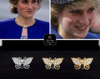 Princess Diana Butterfly Earrings – Faithful Replica in Sterling Silver 925, HQ Stones & Lab-Grown Sapphire | 14K, 18K Gold, Rhodium Finish
